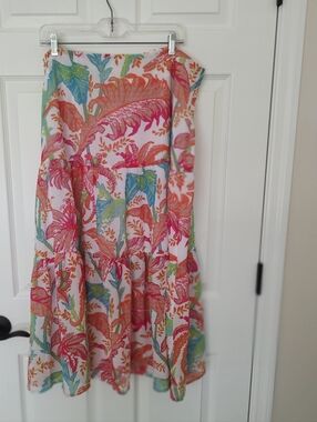 Gretchen Scott Ipanema Palm Palm Tiered Maxi Skirt XL NWT